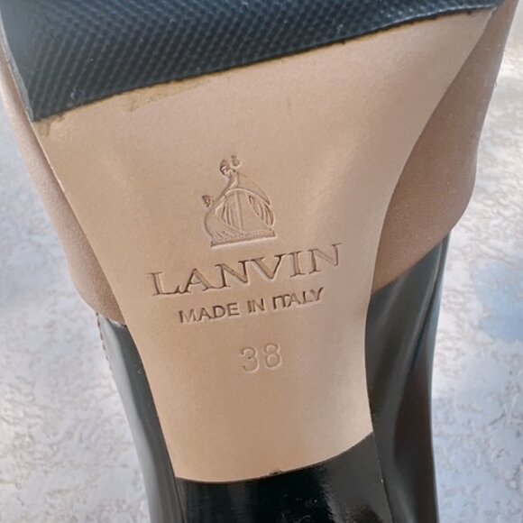 LANVIN SUPER COMFORTABLE LUXURY BEIGE & BLACK 4,5" HEEL SHOES ITALY - Picture 8 of 16